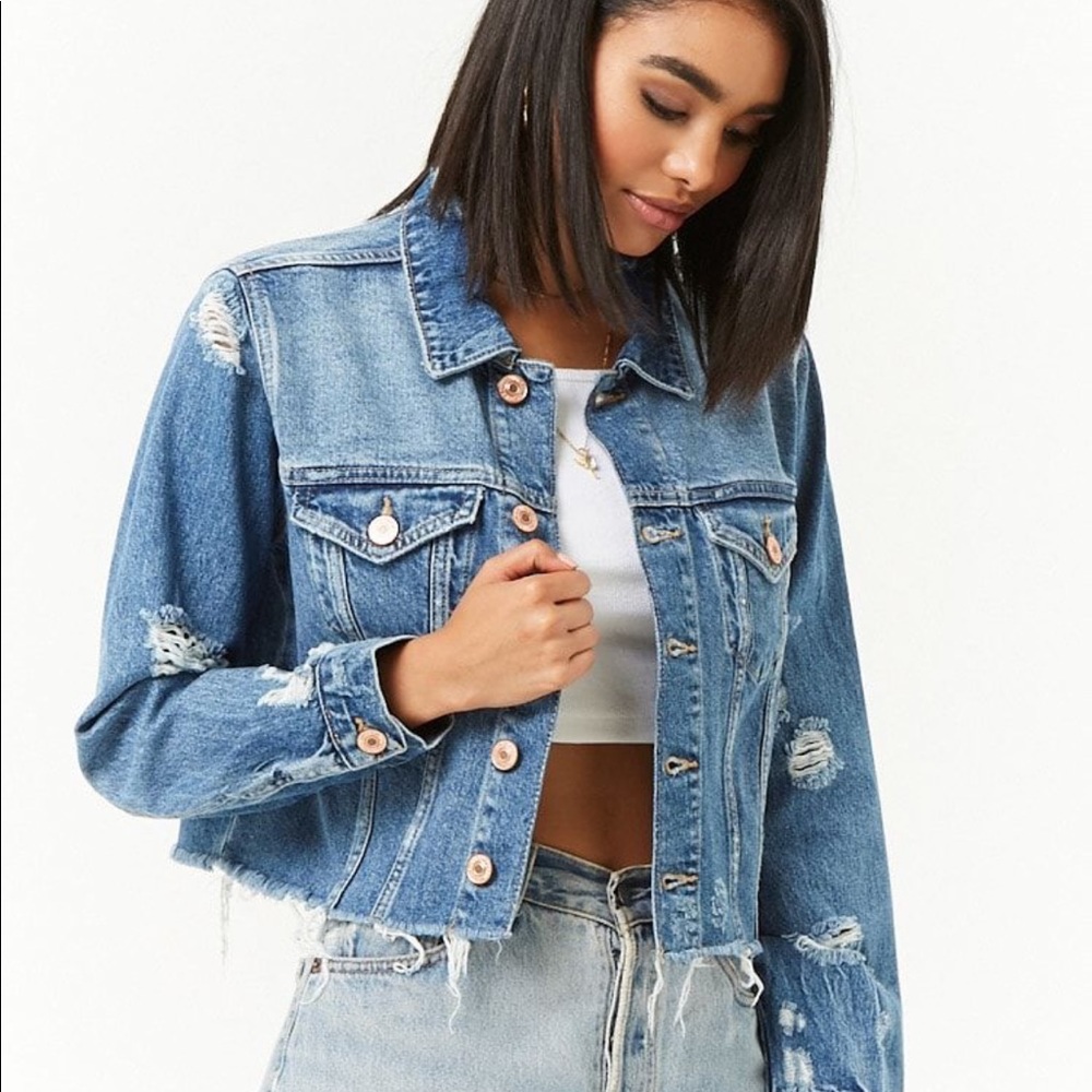 *SOLD* Forever 21 distressed cropped Jean jacket